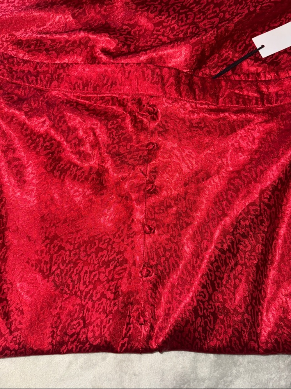 NSR Red Satin Maxi Skirt with Subtle Texture and front slit - Picture 6 of 9